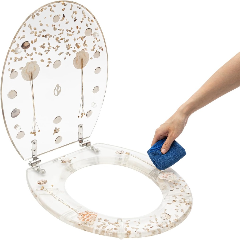 Resin Toilet Seat, Heavy Duty Toilet Cover and Seat Round, U/V/O Shaped Toilet Cover with Dried Flowers, Silent Thickened Tool for Lower-Locked Toilets in Homes, Hospitals