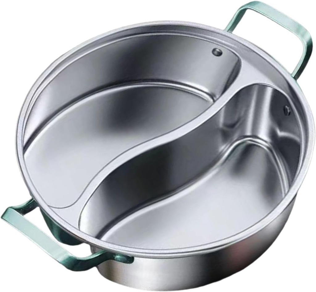 316 Stainless Steel Pot with Divider,Chinese Shabu Shabu Pot,Cookware Cooking Pot Double Flavor Hotpot for Party Home Camping, 32cm