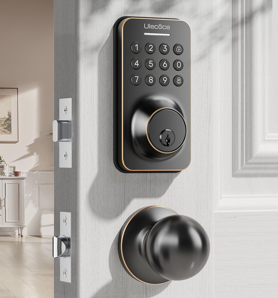 Keyless Entry Keypad Deadbolt with Handle Set, Auto-Lock + One-Touch Lock, 100 Codes + Easy Install, Ideal for Airbnb/Homes/Offices, Fits U.S. Standard Front Doors, Oil Rubbed Bronze