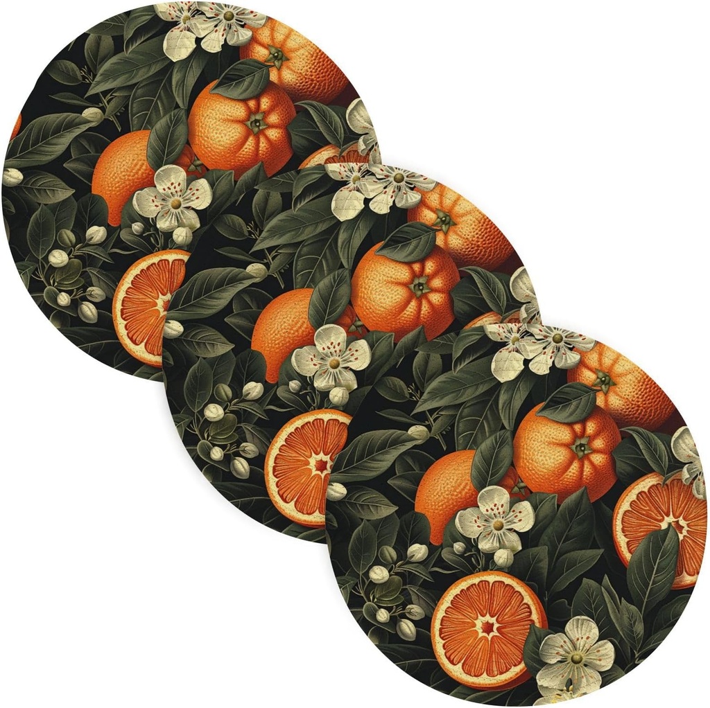 3 Pcs Trivet Mats for Crock Pot 15in Heat Resistant Table Pad Kitchen Pan Protector accesorios para mesa de comedor Yummy Grapefruit Design Orange Green