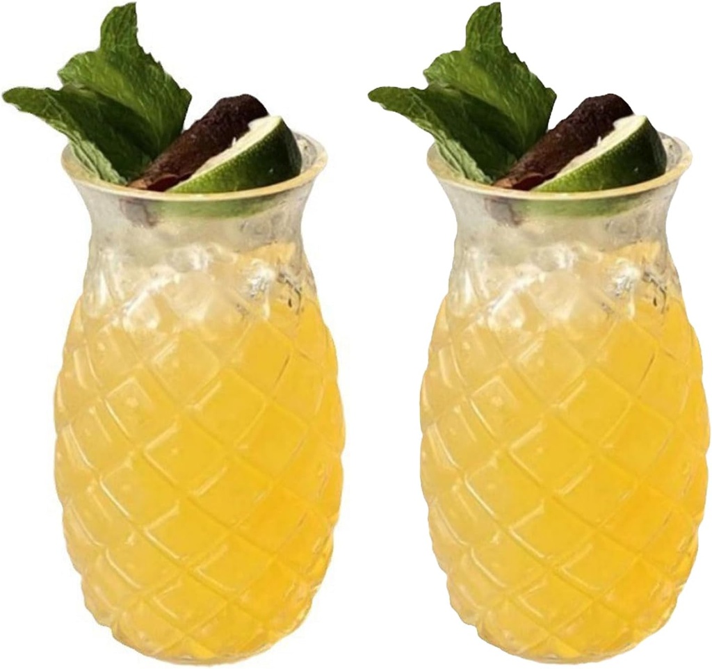 2 PCS Pineapple Shaped Glass Cups,Fun Cocktail Jars,Pineapple Cocktail Glass,Creative Retro Relief Pineapple Cups,Clear Pineapple Drinking Cup for Outdoor Pool Party Picnic