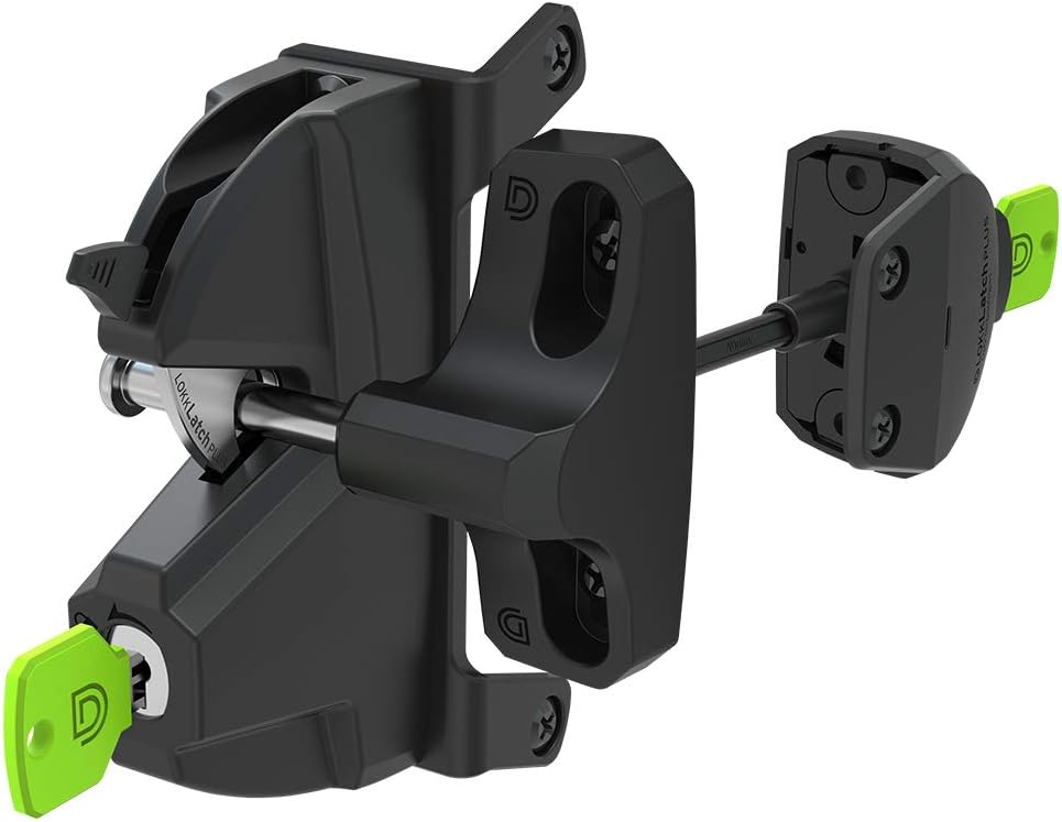 D&D Technologies LL3PWA LokkLatch Plus, Locking Privacy Gate Gravity Latch, Key Lockable on Both Sides of Gate, Fence Gate Hardware for Square Gate Frame and Post, Metal, Wood, Vinyl Fences, Black