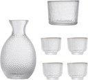 Glass Sake Set Japanese Sake Set Saki Cup Set Hot and Cold Sake Container Sake Pot Set with 4 Cups and Wine Warmer (Gold Edge)