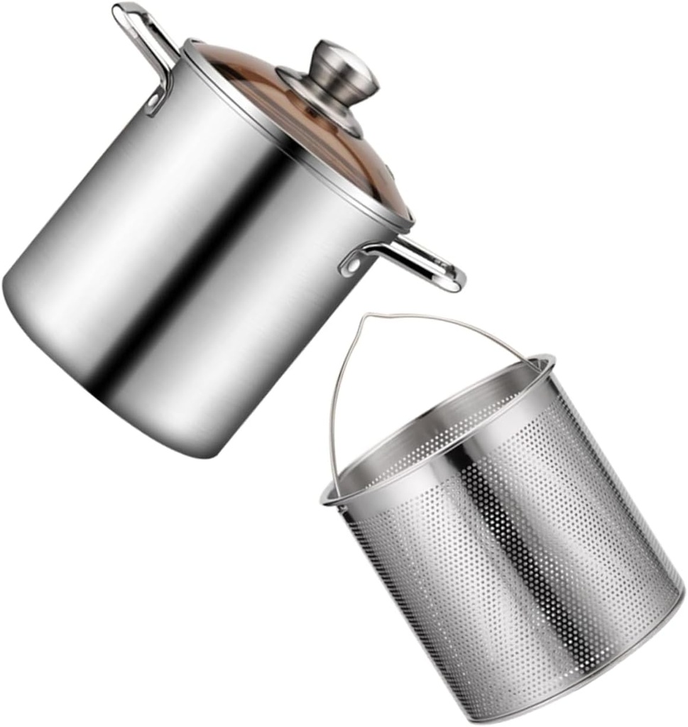 Amosfun 1Set Stainless Steel Deep Fryer with Fry Basket Pot for Safe Cooking Non Slip Handle for Home Use for Frying Chicken and French Fries