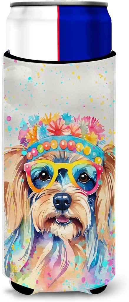 Caroline's Treasures Yorkshire Terrier Hippie Dawg Hugger for Ultra Slim Cans Can Cooler Sleeve Hugger Machine Washable Drink Sleeve Hugger Collapsible Insulator Beverage Insulated Holder