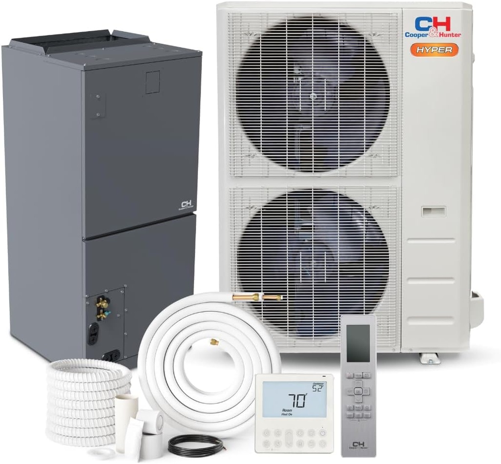 Cooper&Hunter Hyper Heat 48,000 BTU 4 TON Central Mini Split AC Air to Air Heat Pump System with Multi Position Air Handler Unit Including 25ft Installation Kit