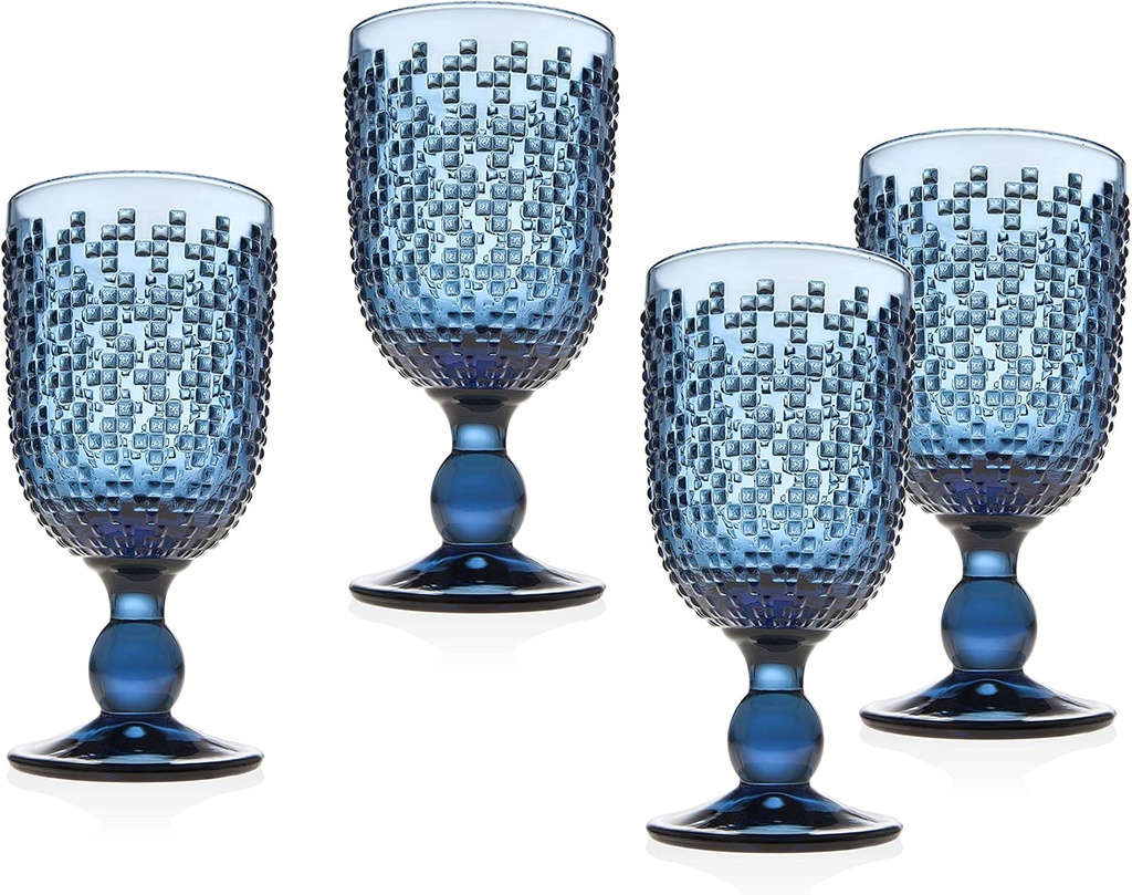 Godinger Goblet Glasses, Beverage Glass Cup, Wine Glasses, Stem Glass, Alba - Blue - 8oz, Set of 4