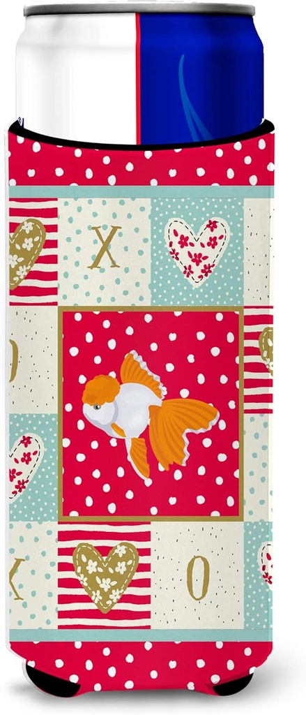 Caroline's Treasures Oranda Red Cap Goldfish Love Ultra Hugger slim cans cold-beverage-koozies, Multicolor