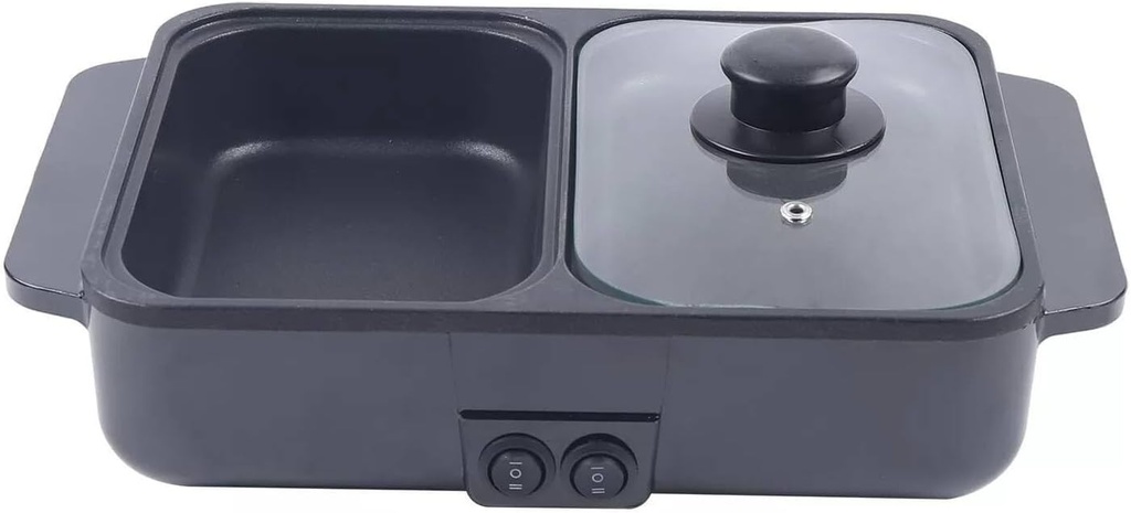 2-in-1 Hot Pot with Grill Electric 110V 1200W Multifunctional Indoor Electric Pot and Griddle for Korean BBQ, Steaks, Shabu Shabu and Noodles