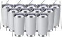 MEWAY 20oz Tumbler 12 Pack Double Wall Vacuum Insulated Travel Mug Bulk, Stainless Steel Tumblers with Lid and Straw, Durable Powder Coated Coffee Cups for Cold & Hot Drinks (White, 12)
