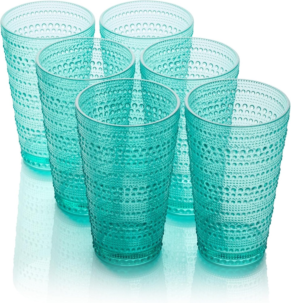 Certified International Santa Fe Teal Set of 6 Premium Acrylic Ice Tea Glass 22 oz – Unbreakable Drinkware with Textured Bubble Design, Shatterproof Tumblers for Indoor & Outdoor Use