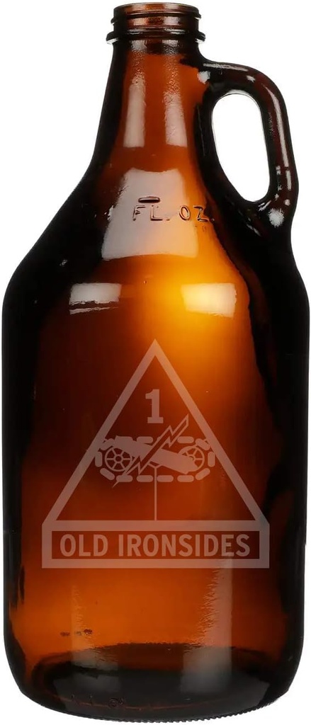 US Army - 1st Armored Division SSI - Old Ironsides Shoulder Sleeve Patch Etched Glass Beer Growler 64 oz