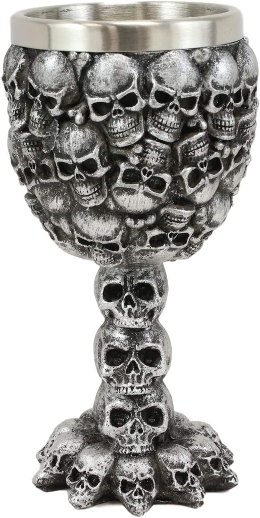 Ebros Day of The Dead Graveyard Ossuary Stacked Morphing Skulls Small Wine Goblet Or Shot Glass Chalice 3oz Human Skull Sacrifice As Kitchen Decorative Halloween Party Accent