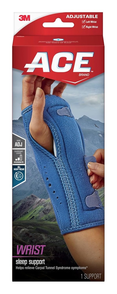 ACE Night Wrist Sleep Support, Adjustable, Blue, Helps Provide Relief from Symptoms of Carpal Tunnel Syndrome, and other Wrist Injuries