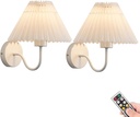 Modern Battery Operated Wall Sconces Set of 2,Indoor Bedside Rechargeable Battery Powered Wall Lights, Wireless Dimmable Remote Wall Lamp Fixture White Decor for Bedroom Corridor Bathroom