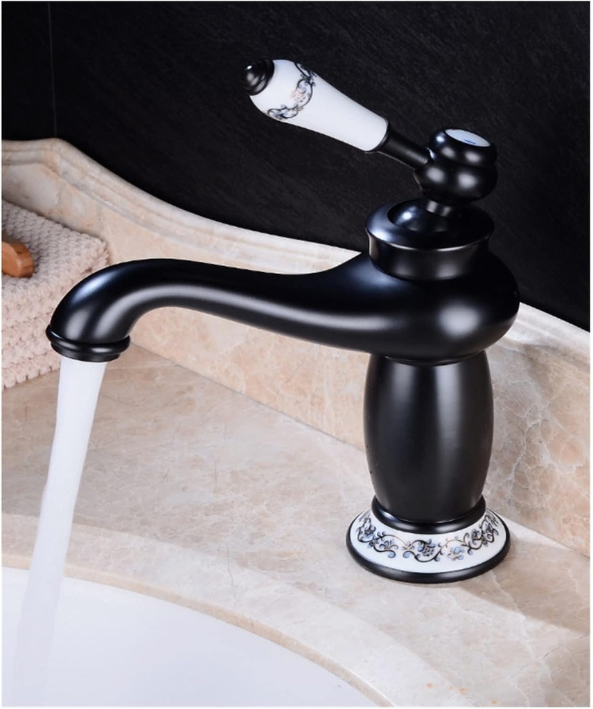 Antique Magic lamp Blue and White Porcelain Single Handle Faucet hot and Cold All Copper washbasin Bathroom Bathtub Retro Faucet(C)