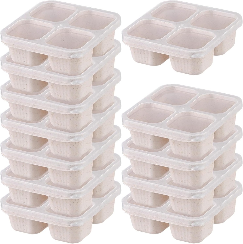 Homaisson 12 Pcs Divided Compartments, Reusable Meal Prep Containers with Lids, 4-compartment Snack Containers, Microwave and Dishwasher Safe, Lunch Boxes for Travel, Office, and On-the-Go Meals