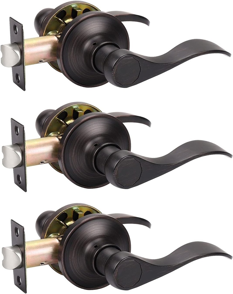 KNOBWELL 3 Pack Passage Door Lever Door Handle Non-Locking Lever Set for Hallway Door or Closet with a Oil Rubbed Bronze, Reversible for Right or Left Side