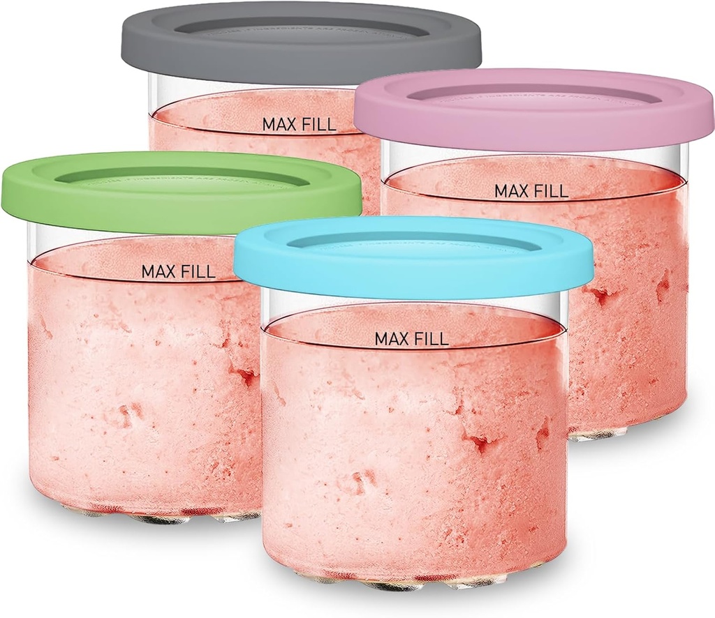 For Ninja Creami NC299AMZ & NC300s Series Ice Cream Makers, BPA-Free &Dishwasher Safe, 16oz Pints with Lids 4 Pack - Assorted Colors, Ice Cream Containers