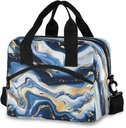 ALAZA Marble Blue Gold White Insulated Lunch Bag Box Reusable Cooler Bags with Shoulder Strap for Women Men Adult Kids, 19-Can (12.5L)