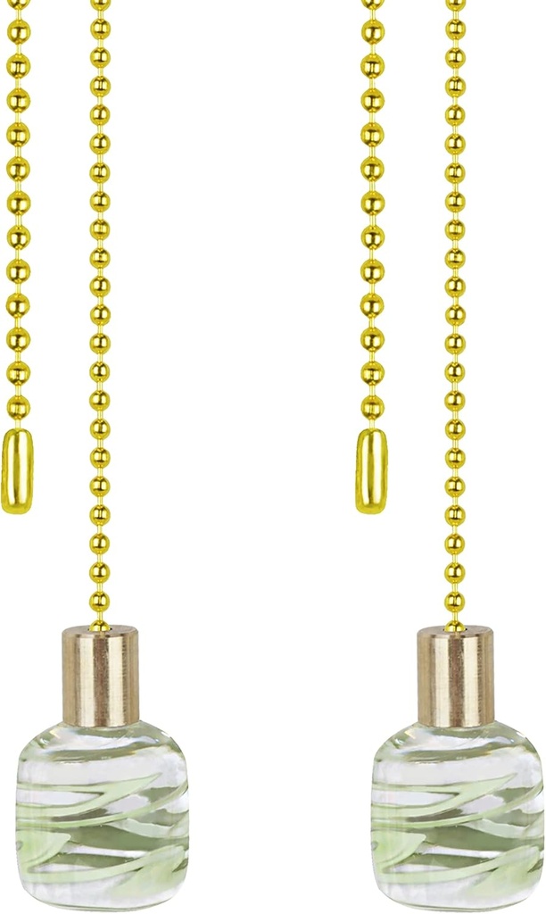 ASPEN CREATIVE 20509-42, 12" Clear with Green Grain Glass Knob with Pull Chain in Copper (2 Pack)