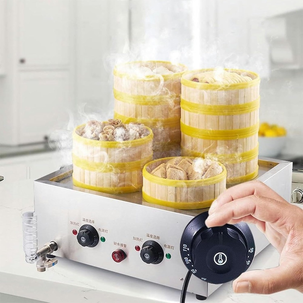 SYTEH Four-Hole Electric Steamed Buns Machine，Commercial Food Bread Buns Steaming Steamer, 30-110℃ Temperature, Dry Boiling Alarm, for Home Store Buffet Restaurant