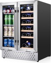Tylza Wine and Beverage Refrigerator 24 Inch Dual Zone, French Door Wine and Beverage Cooler 24'' Built-In or Freestanding Drink Fridge, Under Counter Beer Refrigerator