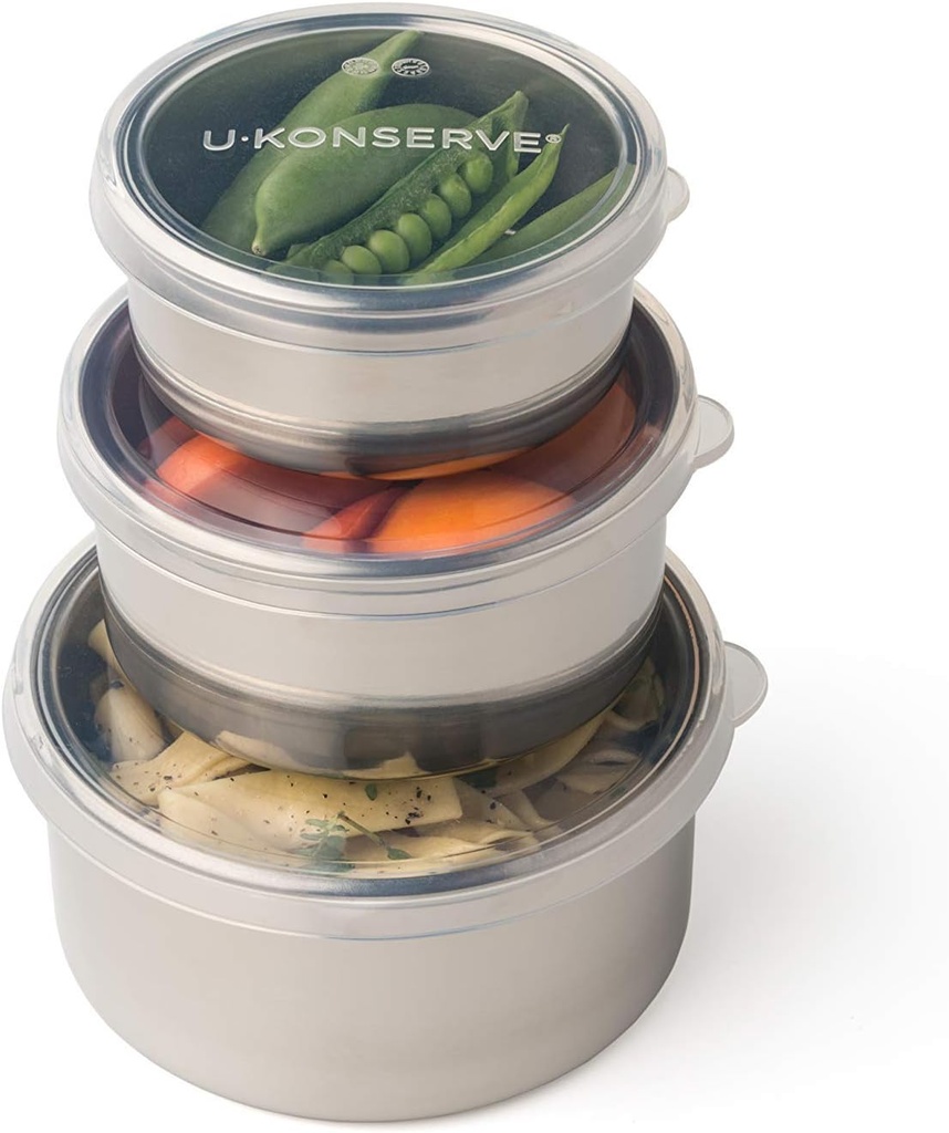 U Konserve Stainless Steel Nesting Trio Food Containers with Silicone Lids, Leak Proof & Dishwasher Safe (Set of 3: 5/9/16 oz)