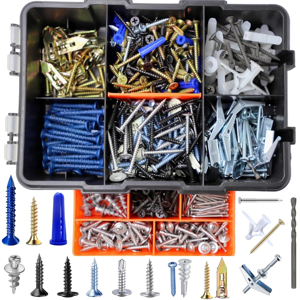 Wenselon (616 pcs) Drywall Anchor Set for Cement Walls, Hollow Walls, Wood Walls and Brick Walls