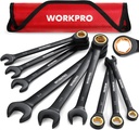 WORKPRO 9-Piece Anti-Slip Ratcheting Combination Wrench Set, SAE 1/4"-3/4", 72-Teeth, Cr-V Constructed, Black Ratchet Wrenches Set with Roll Up Pouch
