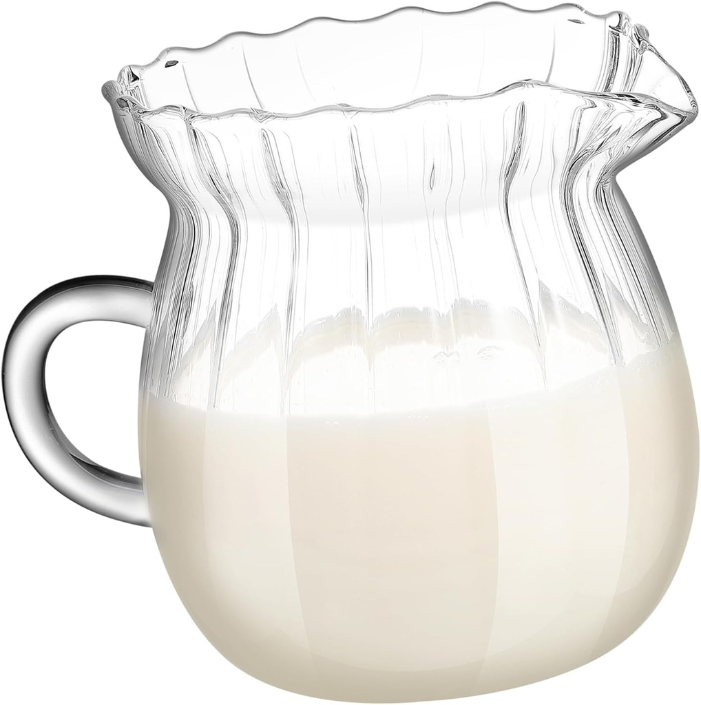 Gatuida Small Glass Pitcher Elegant Frothing Jug Versatile Creamer Dispenser for Coffee and Tea Sturdy Borosilicate Glass Design Kitchen Accessory