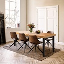 Flamaker Dining Table for 6 Acacia Wood Indoor Outdoor Home Kitchen Table with Iron Legs Large Rectangular Patio Table for Deck, Sunroom