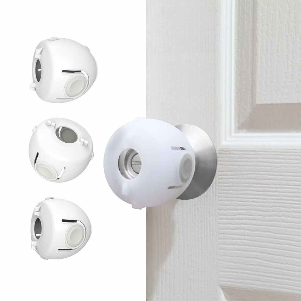 Child Proof Door Knob Covers, Door Knob Safety Cover for Kids, Baby Proof Safety Locks for Doors, 4 Pack/White