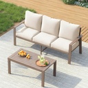 UDPATIO Aluminum Patio Furniture Set with Fire Pit Table, 3-Seat Metal Outdoor Furniture Set with 4" Water-Resistant Cushion, Patio Conversation Sets for Patio, Deck, Garden, Beige