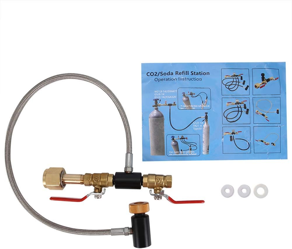 Hilitand CO2 Refill Adapter with Hose, G1/2 CO2 Cylinder Refill Adapter, 24" with Gauge, Stainless Steel, Manual