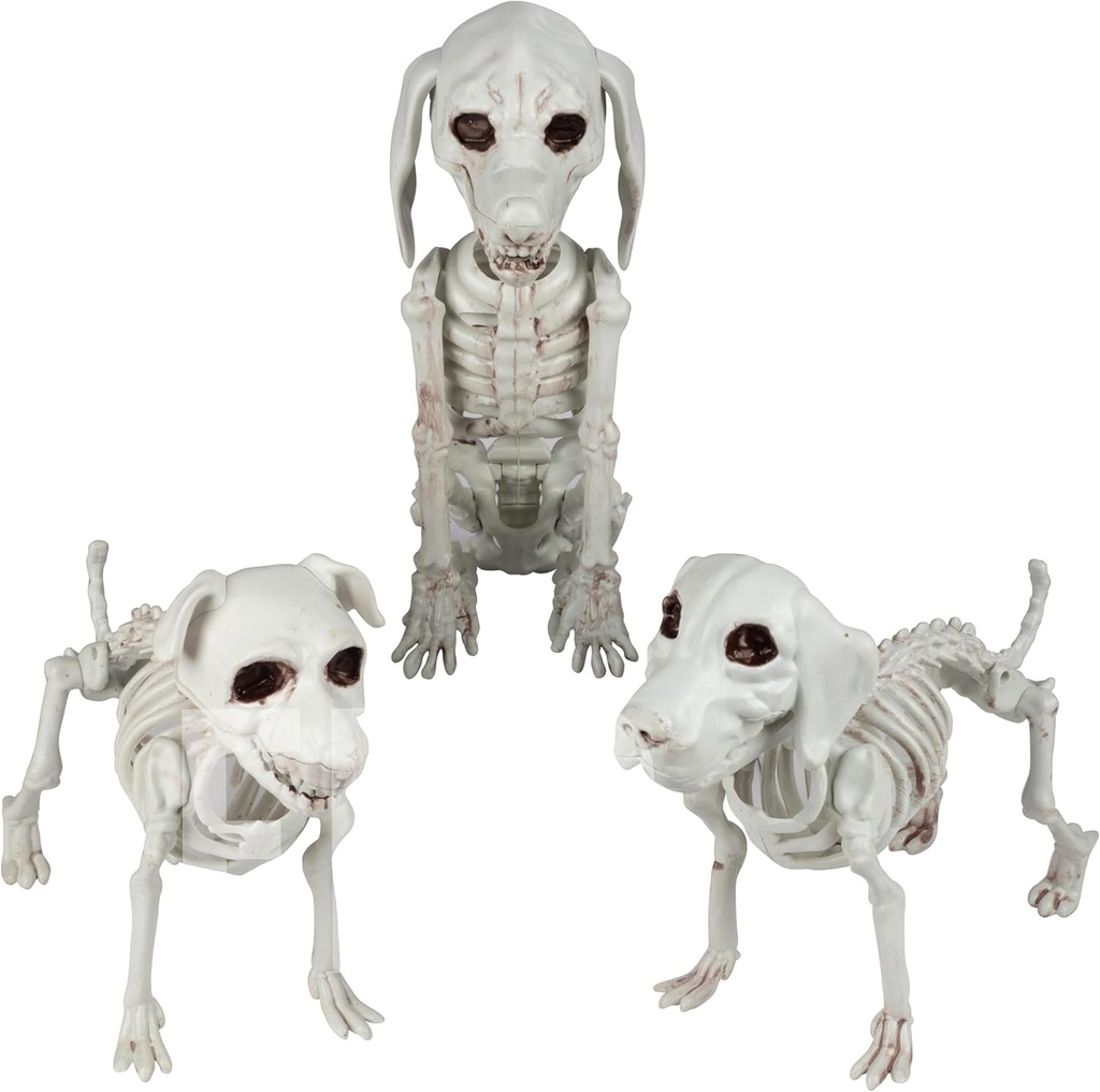 Halloween Dog Skeleton 3 Pack Indoor/Outdoor Decorations- 10" Plastic Animal Bones for Party Table Decor, Haunted Houses, & Graveyards- A Trio of Unique Canine Skeletons- Durable and Detailed Props