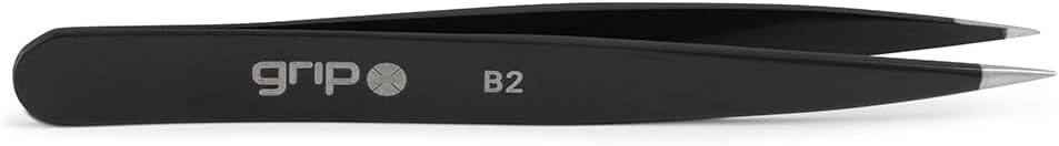 Grip Tweezer Pointed Tip Matte Black MB2 – Precision Stainless Steel Tweezers for Ingrown Hair & Fine Hair Removal – Sharp Tip for Detail Work – Non-Slip Matte Finish