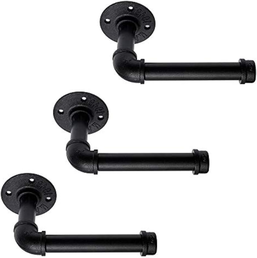 Industrial Pipe Toilet Paper Holder, DIY Vintage Rustic Paper Holder Towel Racks Heavy Duty Pipe Roll Tissue Holder with Mounting Screws for Bathroom, Bedroom, Kitchen (Black, 3)