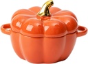 Dutch Oven Pot with Lid, Pumpkin Pottery Dessert Saucepan, Mini Baking Dish Cute Pumpkins Bowl, Covered Dutch Oven Ceramic Stockpot, Pumpkin-Shaped Casserole (Orange)
