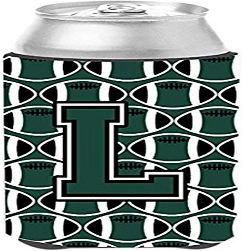 Caroline's Treasures CJ1071-LCC Letter L Football Green and White Can or Bottle Hugger Cooler Washable Drink Sleeve Collapsible Beverage Insulated Holder, Can Hugger, Multicolor