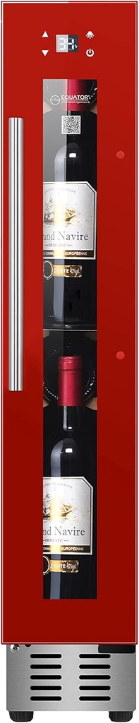 Equator 9 Bottle Wine Refrigerator with 7-Color LED Mood Lighting, Single-Zone, Freestanding/Built-in, Anti-UV Glass Door, 41°F-71.6°F Temperature Range, Touchpad Controls, Auto Defrost, 110V (Red)