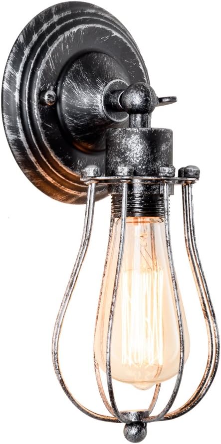 Vintage Wall Lamp Adjustable Rustic Retro Wire Cage Wall Light Industrial Style Indoor Lighting Fixture ;Moonkist (Silver)
