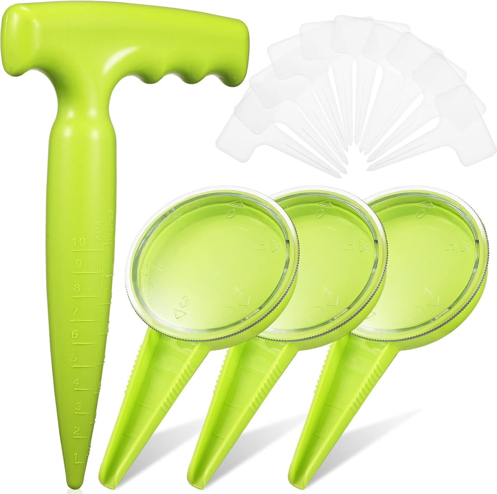 BESPORTBLE Sowing Dispenser Hand Tool, Planter with Label Plate, Dispenser Planter Adjustable Garden Hand Pots Gardening Tools Dibbler and Plant Labels