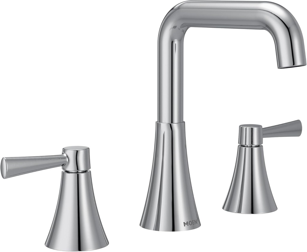 Moen Ronan Chrome Two-Handle Widespread Modern Double Bend Bathroom Faucet, Valve Included, 84026