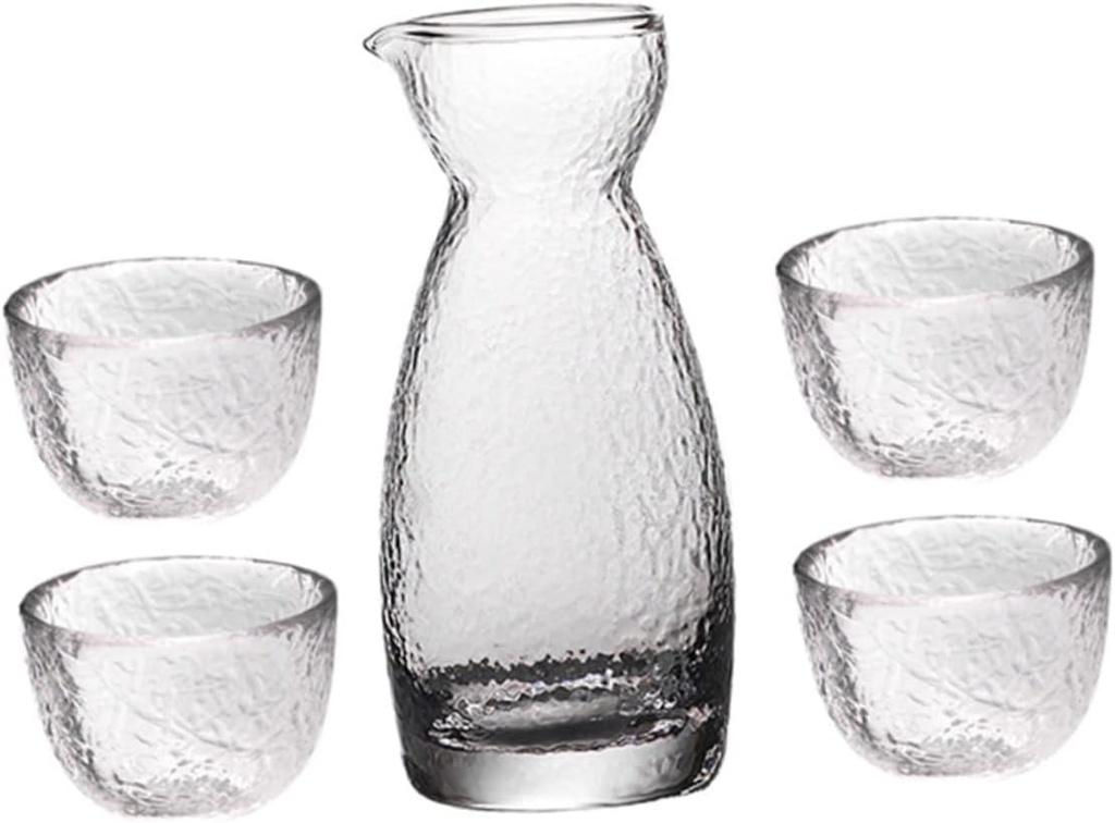 Alipis Japanese Style Sake Cup Set with Pot Creative Hammered Design Transparent Drinkware for Sake Lovers for Home Decor and Entertaining