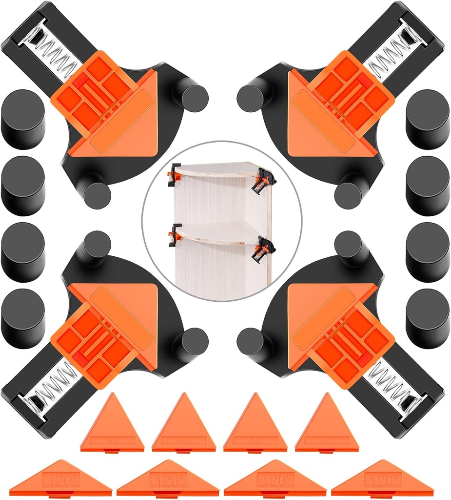 60/90/120 Degree Multi Corner Clamps for Woodworking Set of 4,Adjustable Spring Loaded Right Angle Clamp Woodworking Tools,Carson Clamp for Carpentry,Frame Cabinet Wood Tools Accessories,Gifts for Men