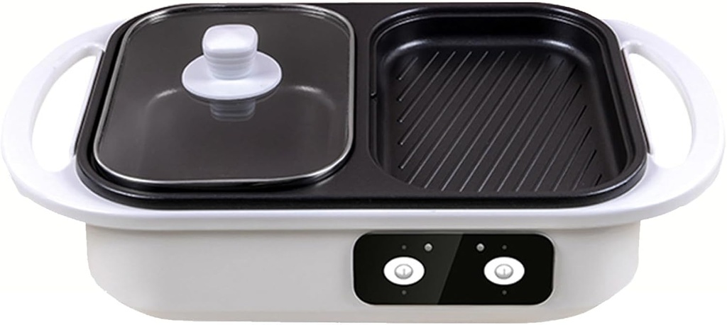 Electric Hot Pot Barbecue Pot, Shabu Pot BBQ Contact Grills with Dual Disc Design, Food Barbecue Grill Skillets for Family Gatherings, Double Temperature Control 1300W,white