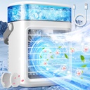 Portable Air Conditioner, 2200mAh Rechargeable 3 Powerful Speeds Mini Air Conditioner, LARGE WATER TANK Evaporative Air Cooler, Personal Space Cooler Humidifier, Small Portable AC Fan for Home