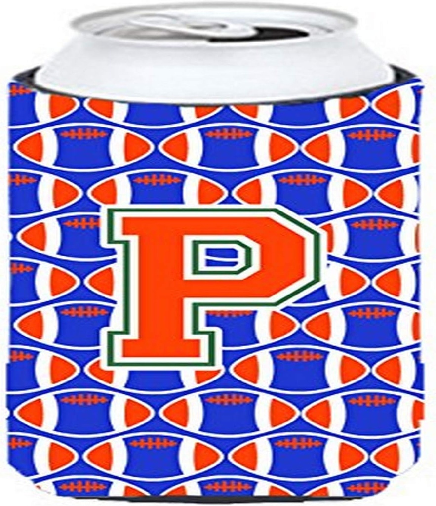 Caroline's Treasures CJ1083-PTBC Letter P Football Green, Blue and Orange Tall Boy Hugger Can Cooler Sleeve Hugger Machine Washable Drink Sleeve Hugger Collapsible Insulator Beverage Insulated Holder