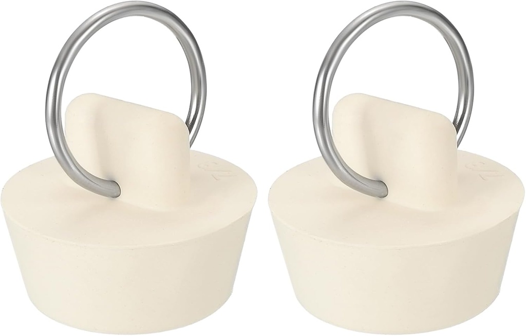 PATIKIL Tub Drain Stopper, 2Pcs for 7/8" to 1" Rubber Bath Tub Drain Sink Stopper with Pull Ring for Kitchen Sink Bathroom Laundry, White